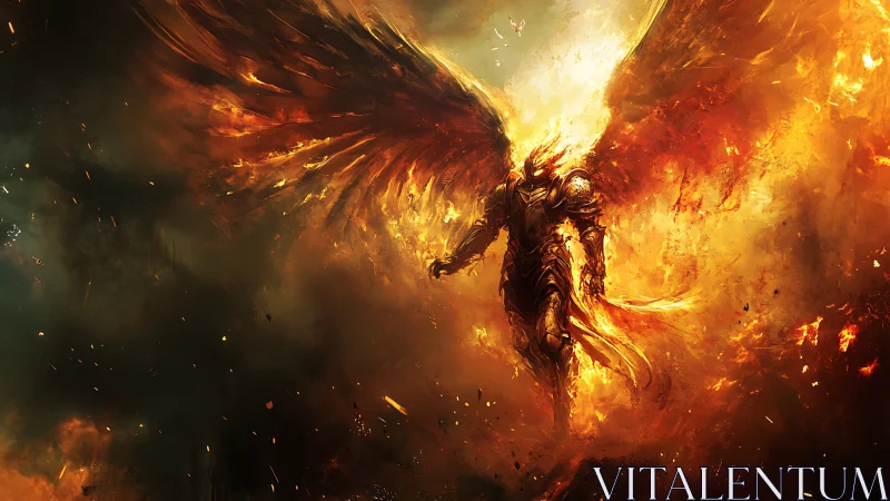 Blazing war seraph strides through collapsing solar storm