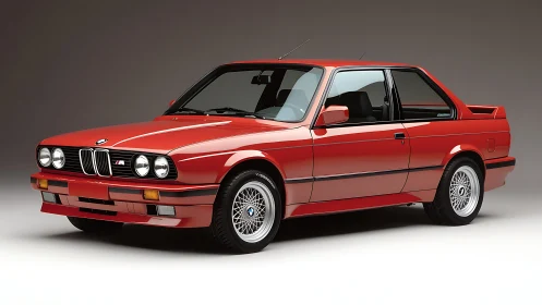 Scarlet classic coupe idol poised under studio calm light.