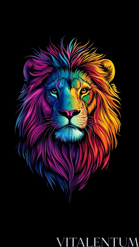 Radiant rainbow lion portrait glowing in midnight calm.