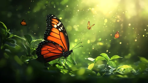 Sunlit monarch council above a dew-bright emerald garden.