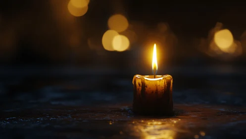 Solitary Candlelight: Bokeh Luminescence in Darkness.