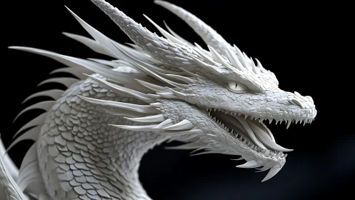 Regal white dragon sculpture coils with sharp, watchful grace