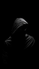 Mysterious hooded figure resting in gentle shadowed light.