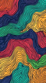 Colorful rivers of lines flowing through bold abstract hills.