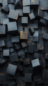 Dense matte black cubes with metallic edge weathering texture