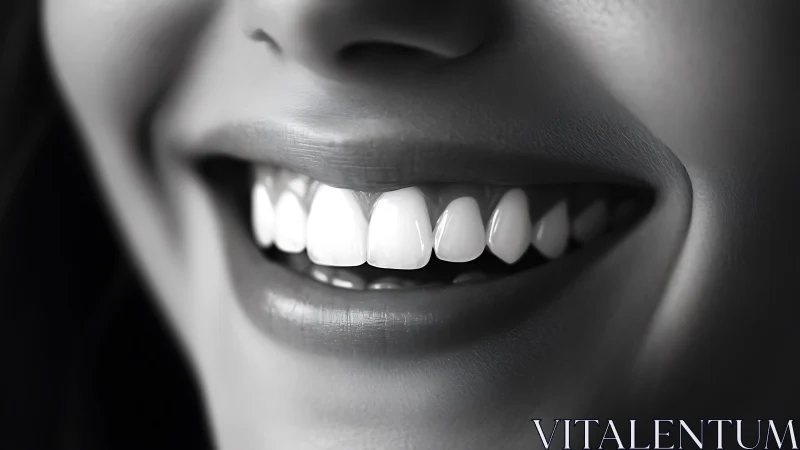 Radiant close-up smile conveys warmth in monochrome light