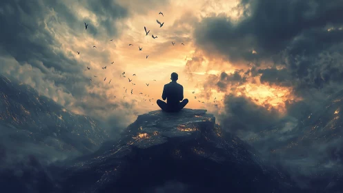 Quiet soul welcomes sunrise light from a stormy horizon