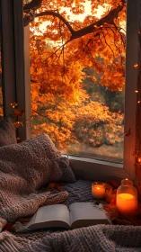 Autumn Window Reading: Cozy Fall Scene.