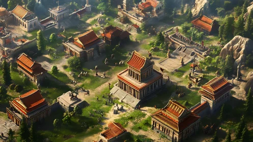 Ancient style city complex with temples and forum center.