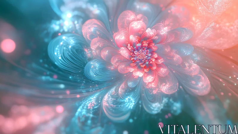 Vibrant fractal flower with glowing teal and pink petals.