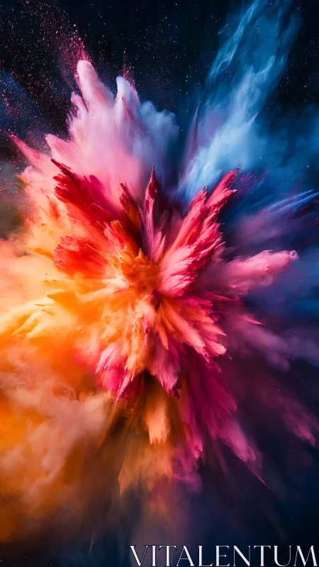Multicolor powder burst suspended against dark background.