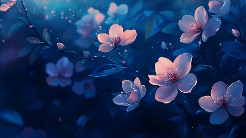 Luminescent Blossoms in Deep Blue Twilight.