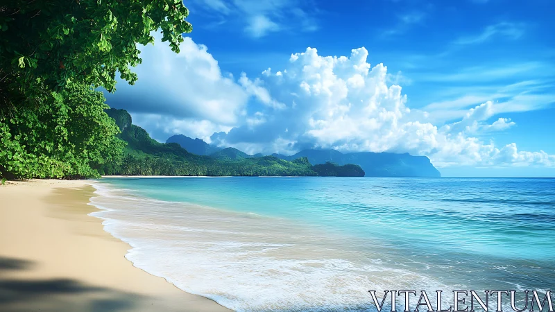 Tropical Coastal Landscape Displaying Turquoise Waters and Mountainous Terrain