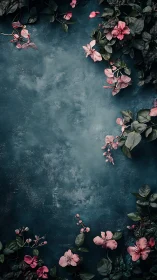 Pink Blooms Dance Against Teal Decay: Moody Floral Reverie.