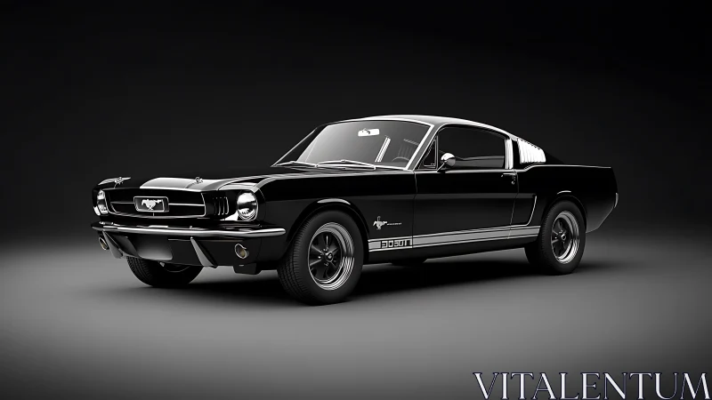 Timeless black Mustang fastback poised for a smooth escape.