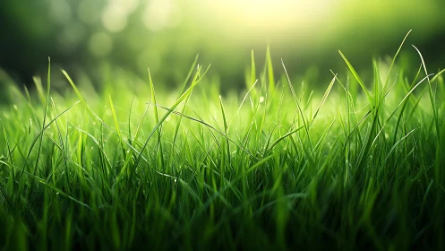 Fresh green grass in sunlight, nature macro photography style.
