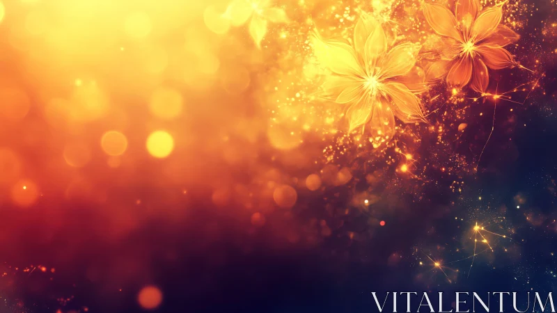 Luminous Floral Gradient with Golden Particle Effects