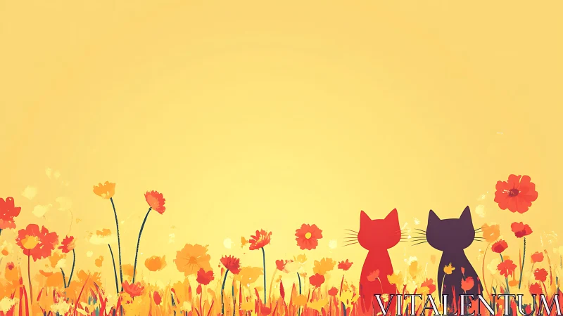 Whisker Companions in Golden Bloom Garden