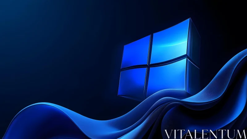 3D Windows Logo with Flowing Blue Fabric in Digital Art Style.