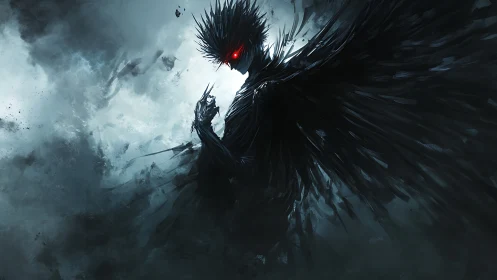 Stormborn shadow raven with ember eyes unfolding wings.