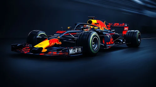 High-downforce Formula car rendered with vivid motion-blur lighting