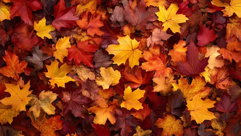 Color rich maple leaves carpet with autumn gradients.