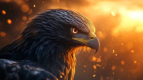 Majestic eagle portrait in dramatic sunset lighting, digital realism.
