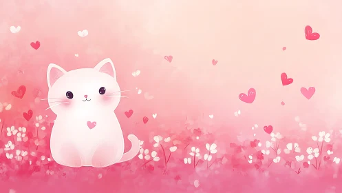Serene Feline in Bloom: Digital Illustration with Soft Gradient.