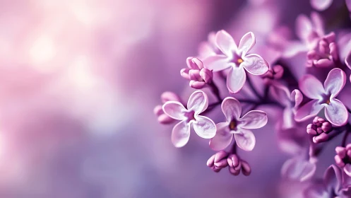 Lilac Cluster Floral Macro: Delicate Four-Petaled Botanical Specimen.