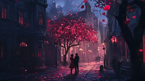 Hearts Ablaze: Love's Neon Reverie in Urban Shadows.