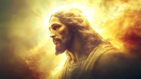 Luminous robed figure in radiant atmospheric backlighting profile.