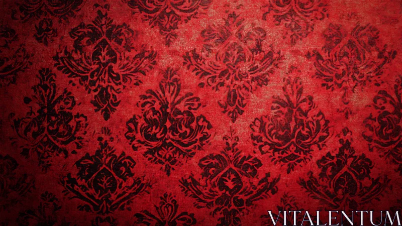 Vintage red damask wallpaper with softly worn elegance.