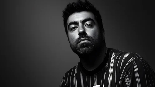 Moody monochrome portrait with quiet, thoughtful strength.