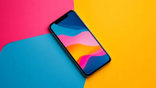 Vibrant Smartphone Display Against Geometric Color Block Background