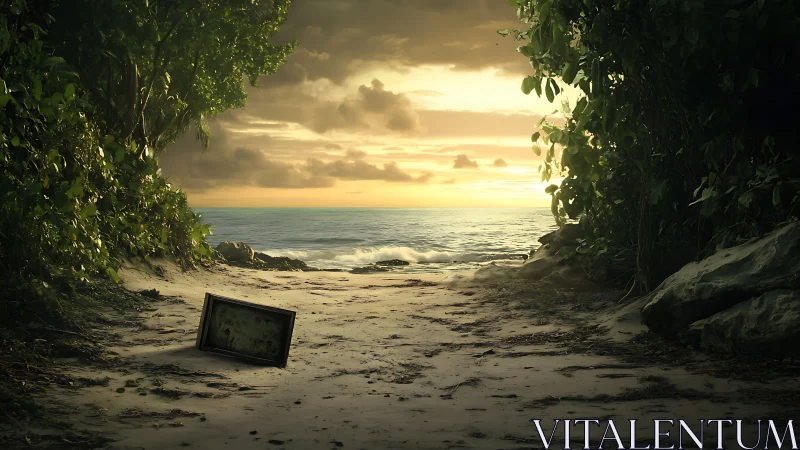 Forgotten Screen Meets Golden Sunset on Hidden Beach.