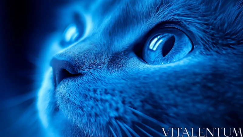 Close-up feline head with luminescent blue eye and glowing effects