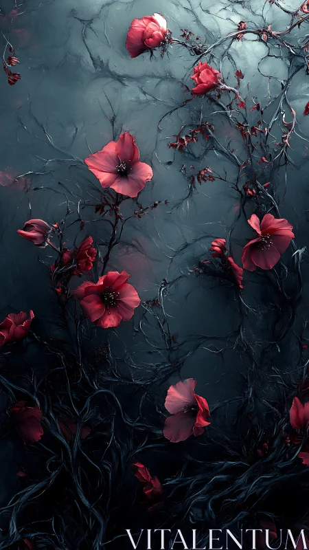 Red Flowers Against Dark Atmospheric Background