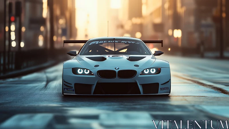 Sunrise street racer waiting quietly at the starting line.