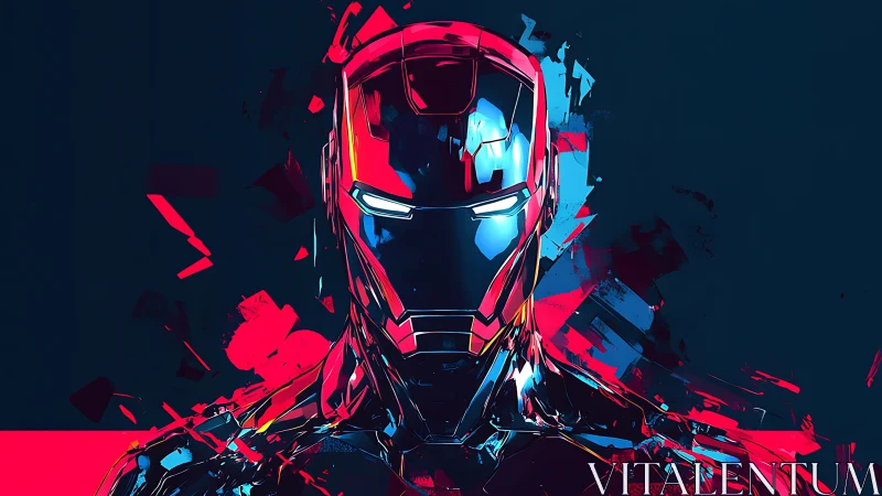 Neon armor sentinel shatters into electric crimson shards.