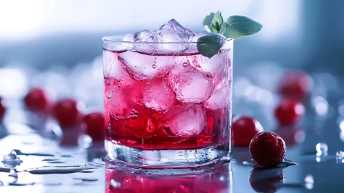 Vibrant Berry Cooler with Sparkling Ice and Mint.