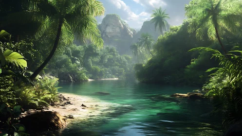 Tropical gorge with limestone formations and dense canopy architecture