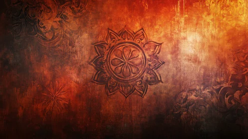 Mandala motif is centered on textured red orange background