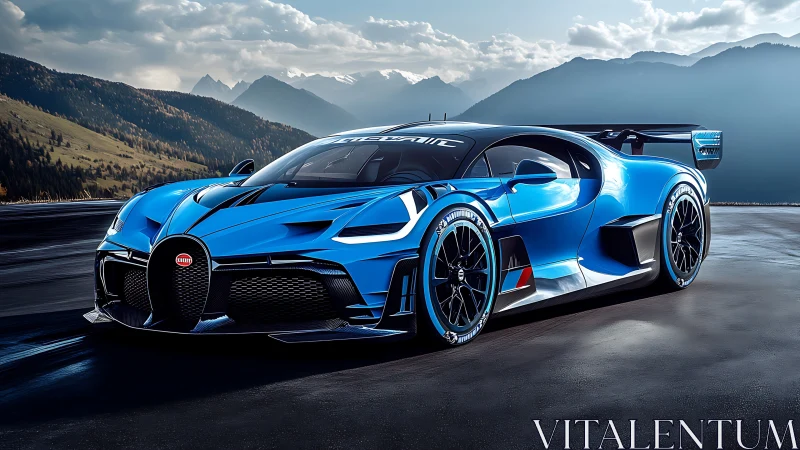 Blue mountain road hypercar glowing with effortless power.