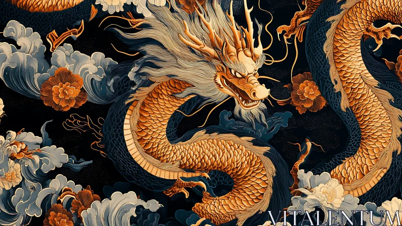 Coiled oriental dragon rendered with detailed scaled body