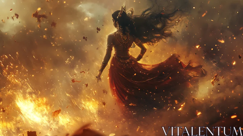 Fire-Engulfed Royalty: Ornate Queen in Inferno Sphere