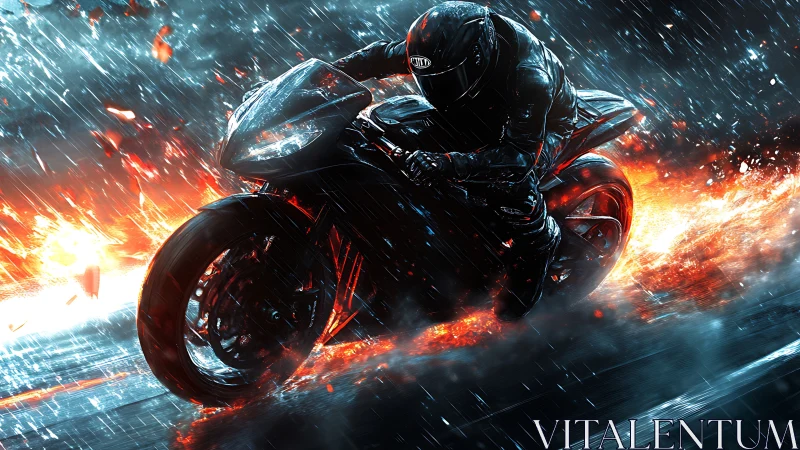 Roaring street racer carves a fiery path through the storm