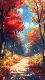 Autumn Path Through Vibrant Forest Canopy