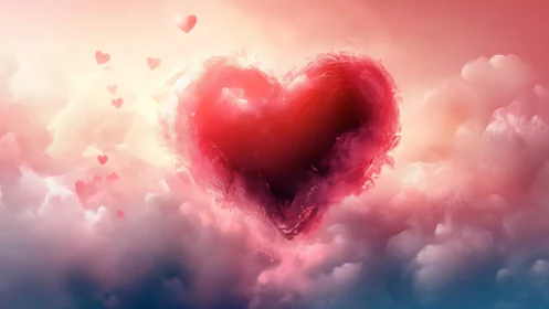 Ethereal Heart Floating Through Clouds.