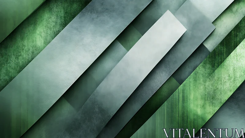 Diagonal layered green and gray panels intersect in depth