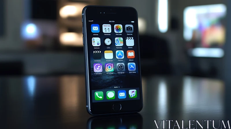 Black iPhone displaying home screen with application icons.